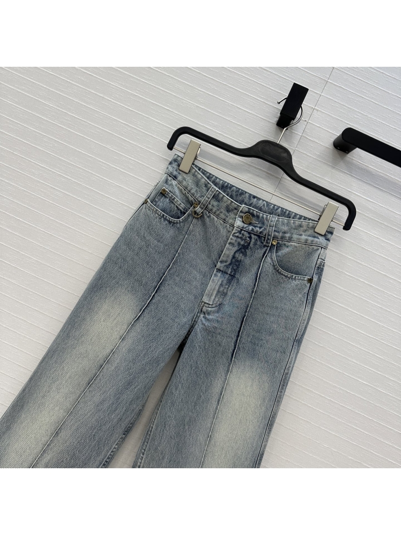 Zimmermann Spring New Arrival High-Waisted Flared Wide-Leg Denim Pants - Tailored Imported Denim with Stitched Pleat Detail