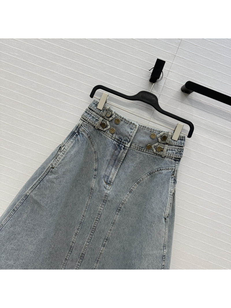 Zimmermann Spring New Arrival Mid-Length Denim Skirt in Imported Cotton with Utilitarian Styling, Retro Metal Buckles, and Flattering A-Line Silhouette