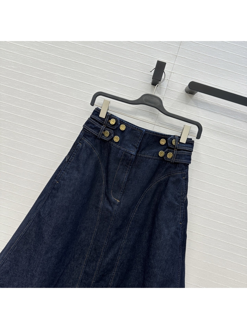 Zimmermann Denim Midi Skirt – Military-Style A-Line with Asymmetrical Hem & Retro Metal Buttons