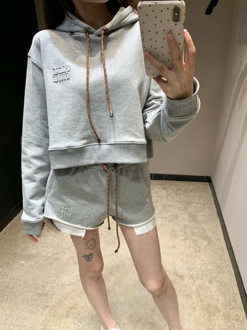 Miu Miu 24FW Early Autumn Letter Logo Patch Drawstring Hoodie