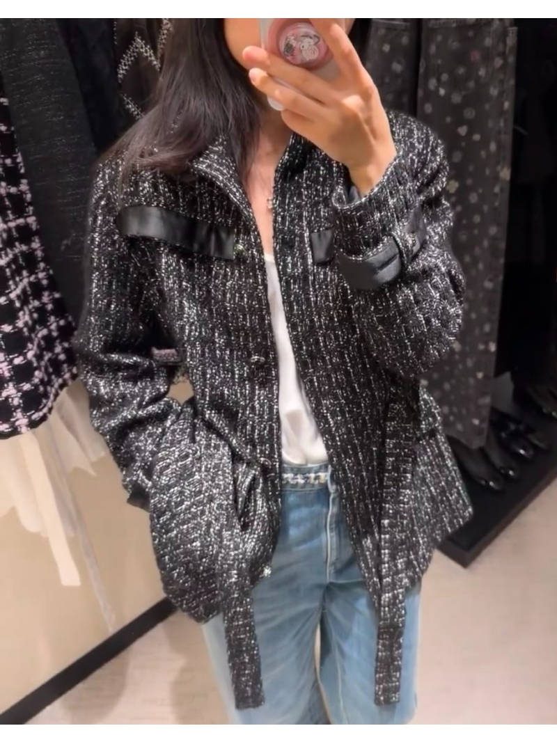 Chanel Limited Edition Coco 25K Tweed Coat in Black & White Woven Tweed with 100% Silk Lining