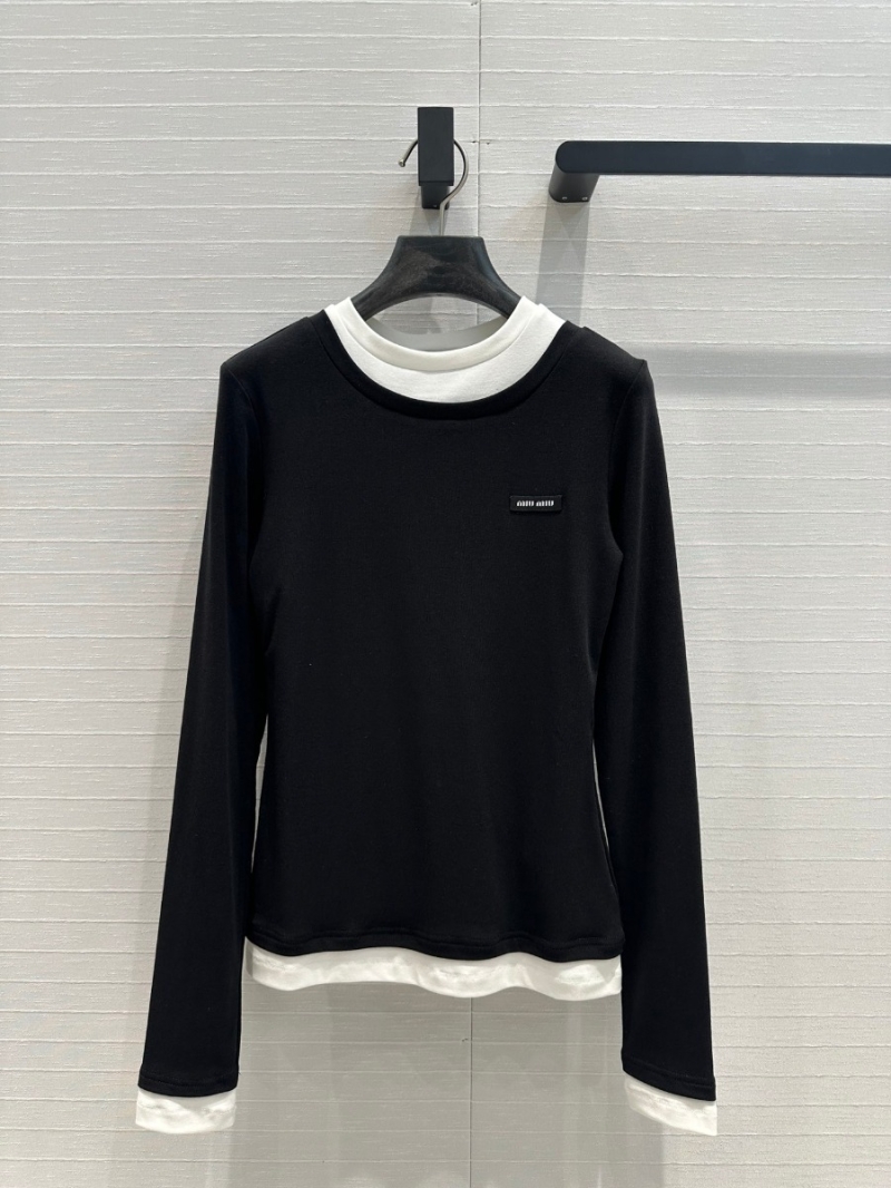 Miu Miu Fall/Winter Collection White Layered Long-Sleeve T-Shirt in Black