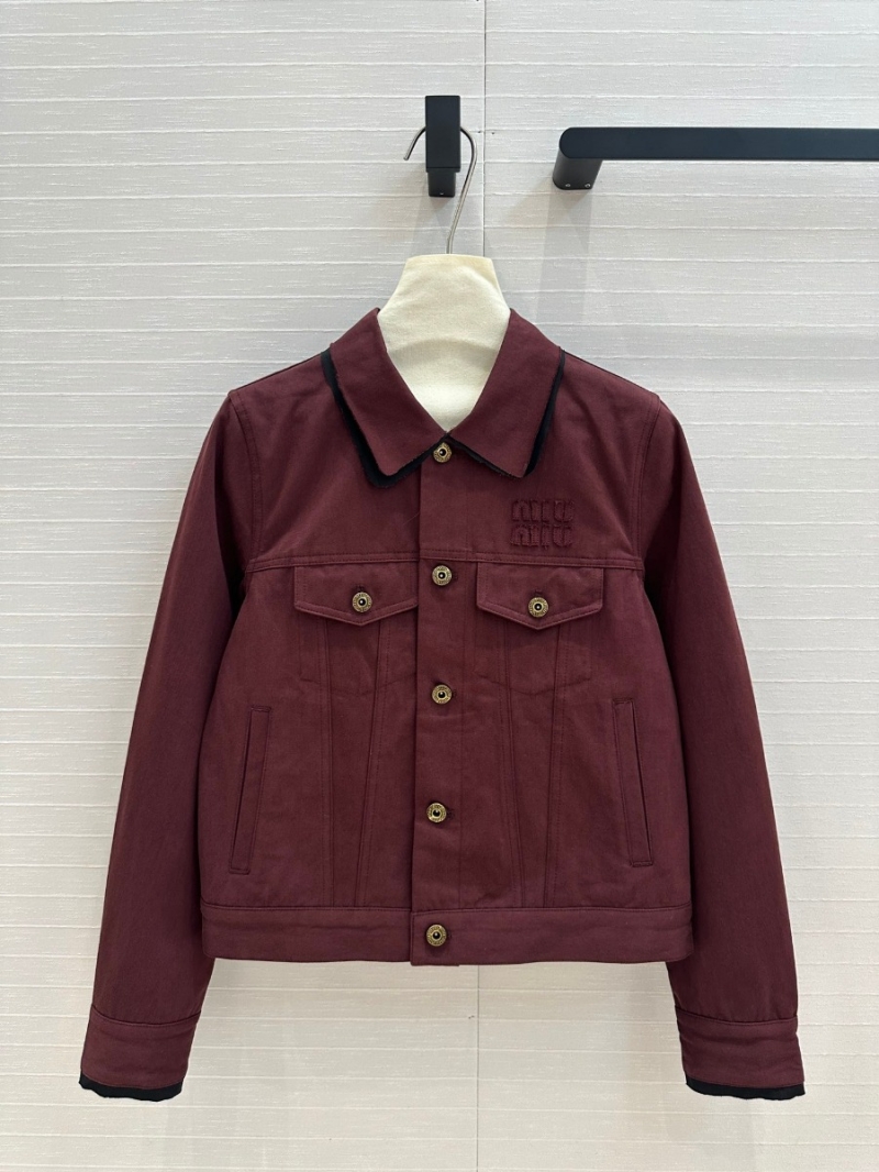 Miu Miu 24 Early Autumn Collection Contrast-Collar Jacket in Red-Brown