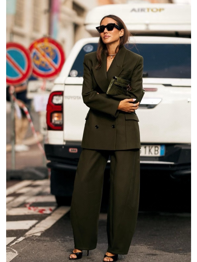 Alaia Olive Green Double-Breasted Blazer | Structured Shoulder | Slim A-Line | Imported Fabric