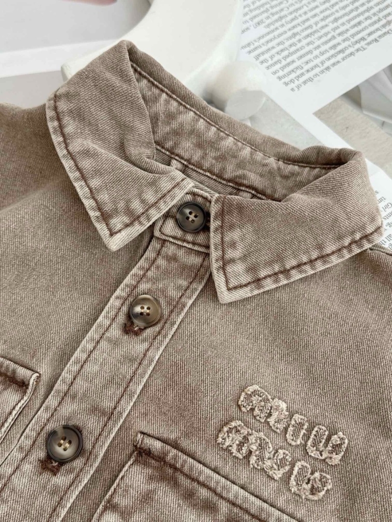 Miu Miu 24AW Vintage Washed Embroidered Denim Shirt Jacket