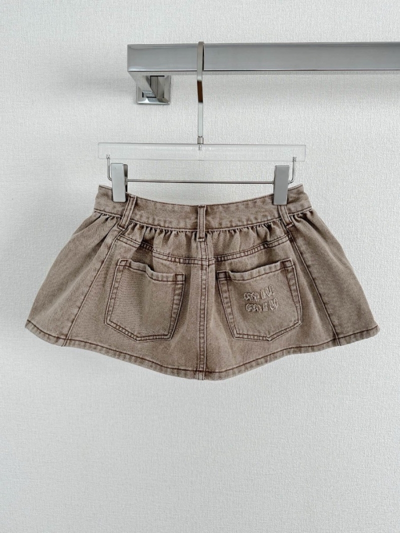 Miu Miu24AW Vintage Washed Embroidered Denim Skirt