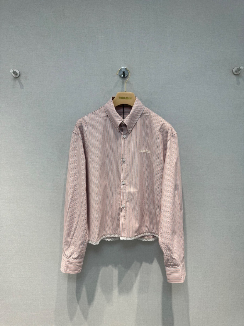 Miu Miu 24SS Spring Summer New Arrival Embroidered Striped Shirt