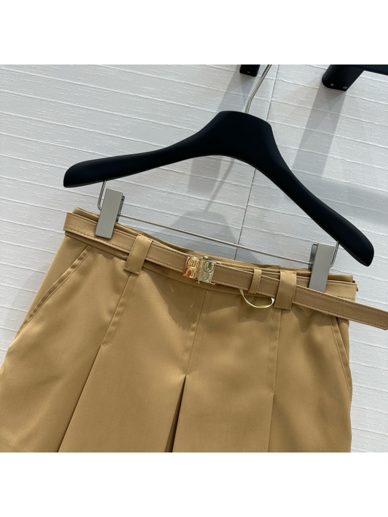 Miu Miu 24 Early Autumn New Arrival Pleated Khaki Mini Skirt