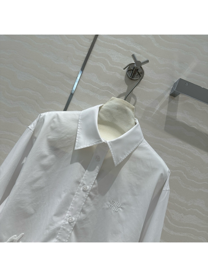 Miu Miu Sweet Floral Lace Hem Shirt White