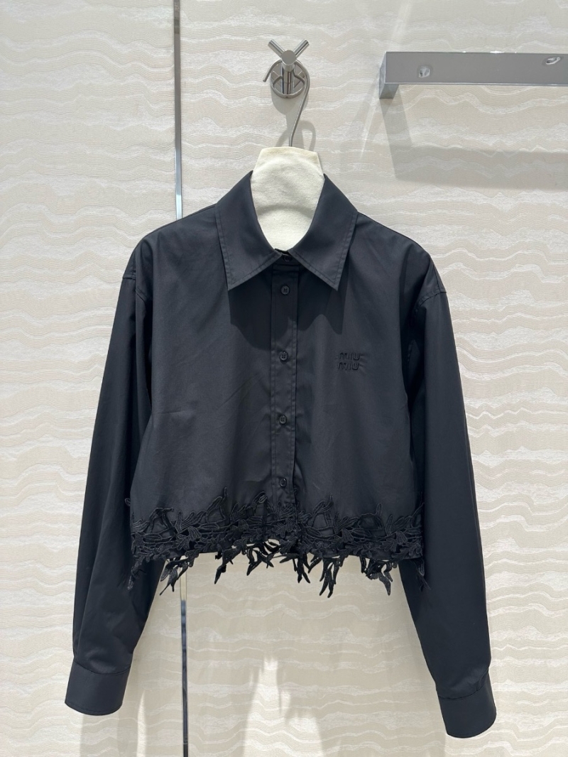 Miu Miu Sweet Floral Lace Hem Shirt black