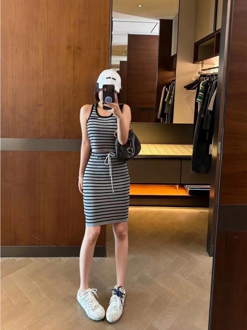 Miu Miu 24 Striped Knit Midi Skirt