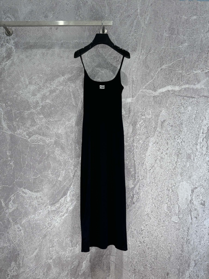 Miu Miu Slim Fit Black Spaghetti Strap Dress