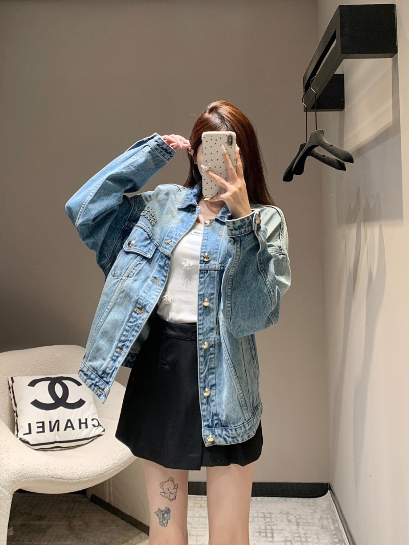 Miu Miu 24 AW Early Autumn Oversized Letter Patch Embroidered Denim Jacket
