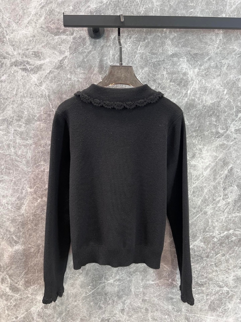 Miu Miu 2024 Fall/Winter Collection Wool-Cashmere French Doll Collar Knit Cardigan. Black