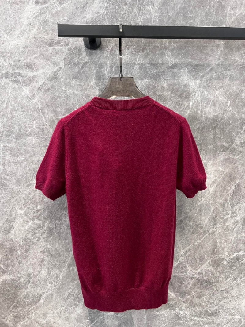 Miu Miu 24 FW Collection Minimalist Cashmere Short-Sleeve Sweater - Burgundy
