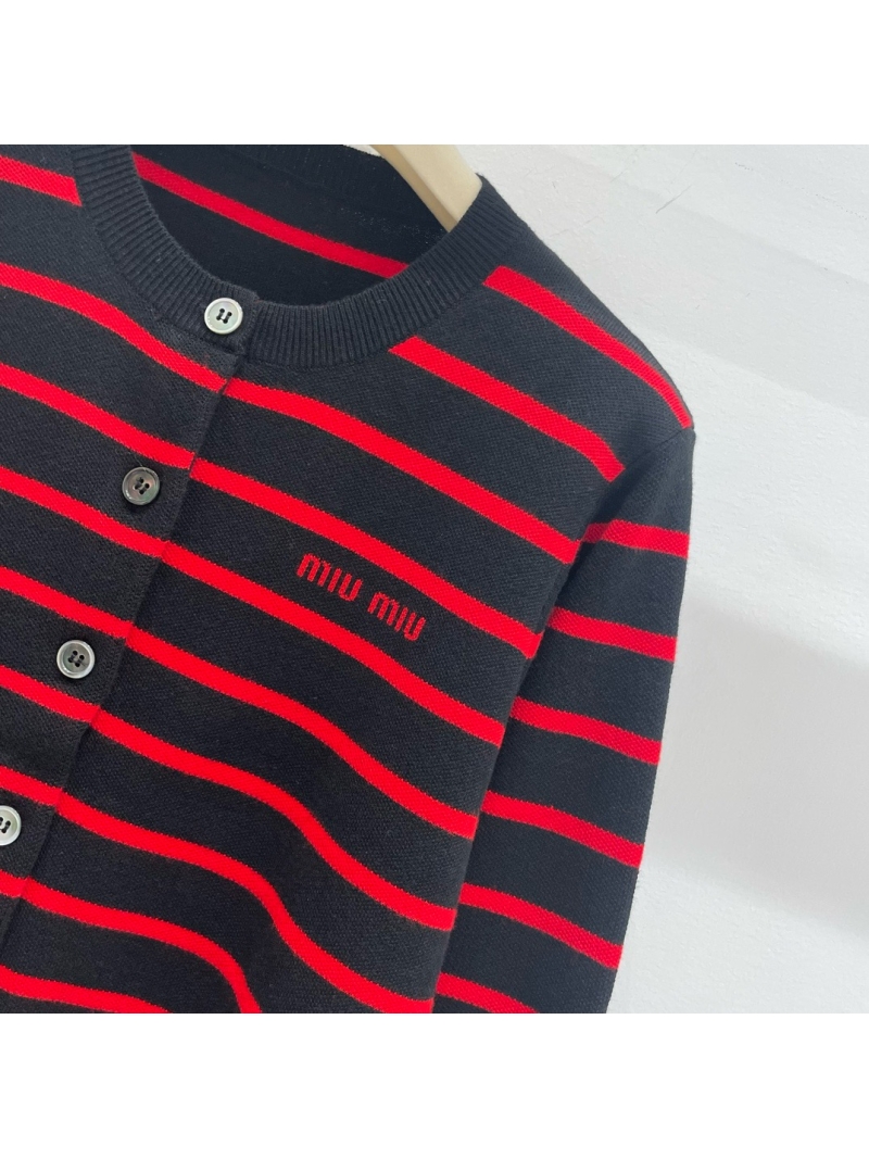 Miu Miu 2024 Early Autumn Striped Knit Cashmere Yarn Cardigan
