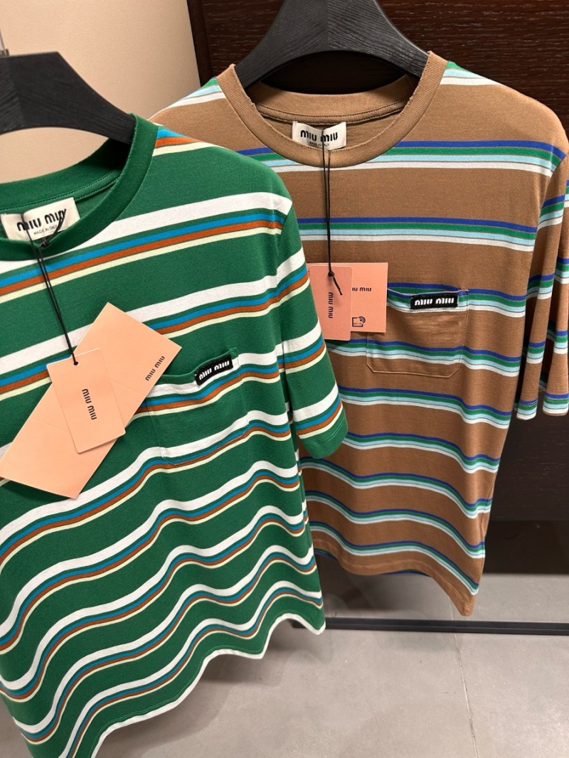 Miu Miu 2024 Spring/Summer New Striped Short Sleeve T-Shirt