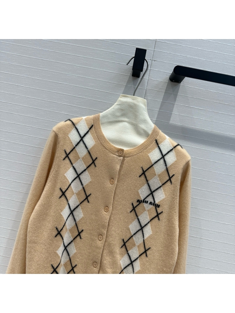 Miu Miu Argyle Cashmere Cardigan Beige