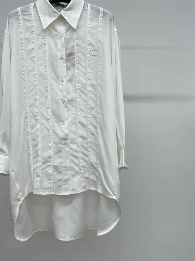 Miu Miu 2024 Summer Ruffled Collar Linen Blouse