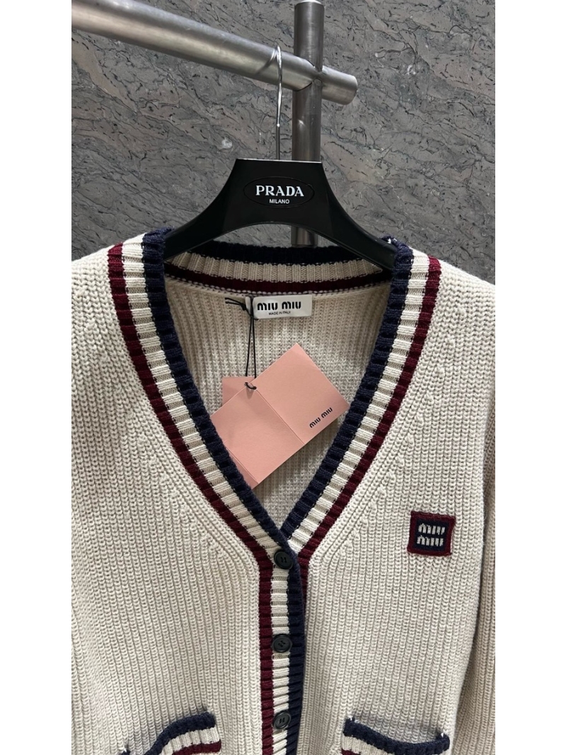 Miu Miu 2024 Spring Casual Color Block V-Neck Wool Cardigan