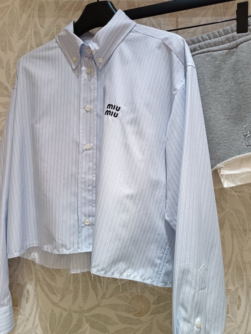 Miu Miu 24FW New Yarn-Dyed Striped Button-Down Shirt