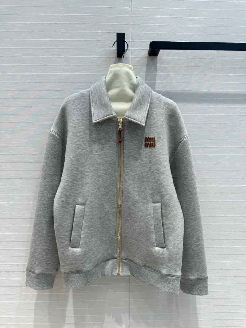 Miu Miu Oversized Outer Jacket - Chic Zip-Up Sweatshirt with Embroidered Logo Grey