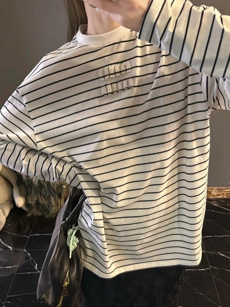 Miu Miu 2024 SS Spring/Summer Collection Striped Long-Sleeve Tee