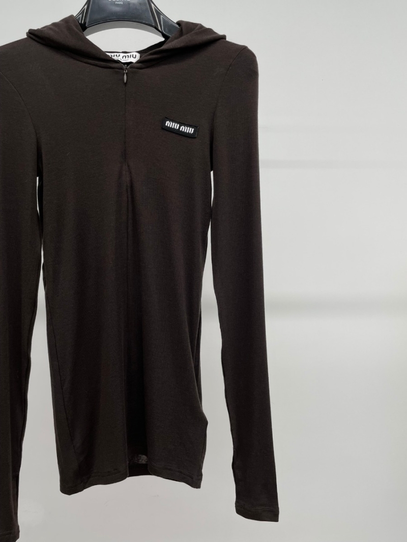 Miu Miu 24FW Early Fall Collection Hooded Zip Slim Fit Long Sleeve Base Layer