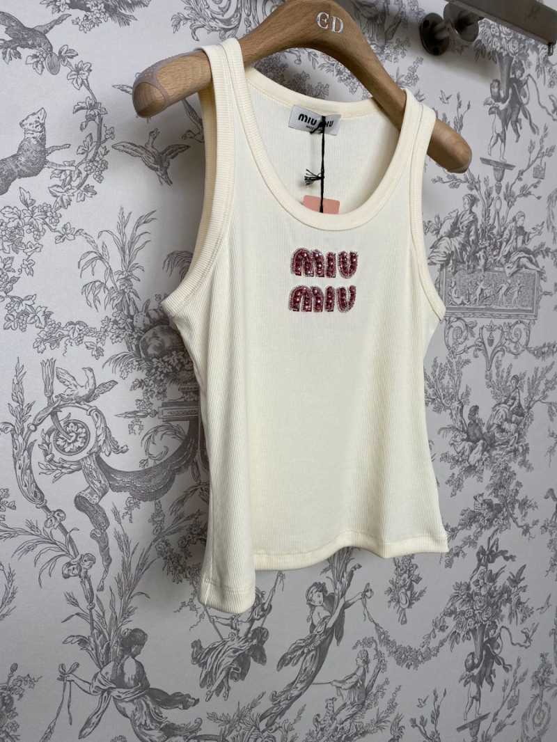 Miu Miu Ruby Jewel-Embellished Ribbed Tank Top