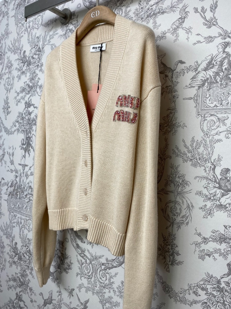 Miu Miu Crystals Embellished V-Neck Wool Cardigan