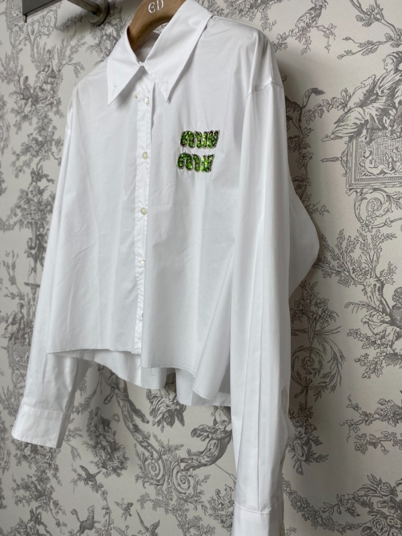 Miu Miu 2024 Embellished Letter Short Cotton Shirt