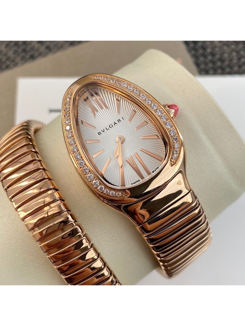 Bvlgari Serpenti Tubogas 35mm Watch with diamond - Rose Gold, gold Steel, white Dial