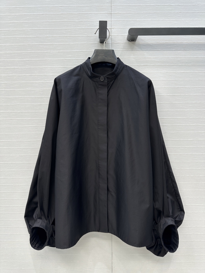 Alaia Early Autumn Stand-Collar Bubble Sleeve Blouse | Imported Cotton Poplin | Architectural H-Line Silhouette