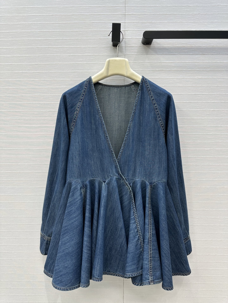 Alaia Early Autumn Deep V-Neck Denim Tunic with Voluminous A-Line Hem