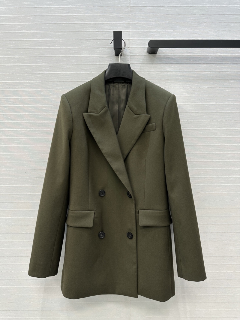 Alaia Olive Green Double-Breasted Blazer | Structured Shoulder | Slim A-Line | Imported Fabric