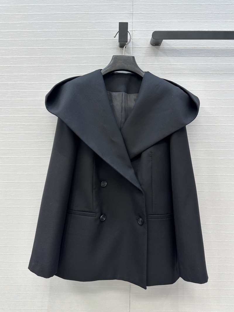Alaia Black Wool Gabardine Hooded Blazer – Tailored Double-Breasted Jacket with Structured Silhouette