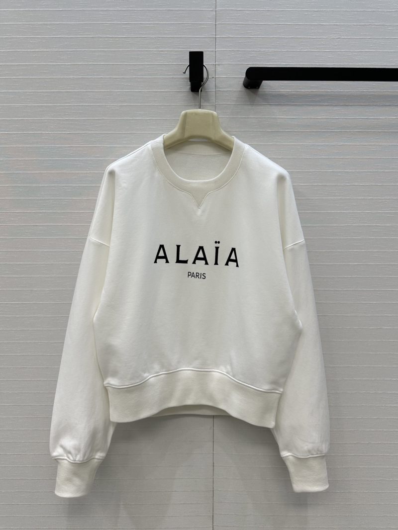 Alaïa Classic Round-Neck Logo Print Sweatshirt in White — Premium Cotton, Relaxed Fit, Drop Shoulder