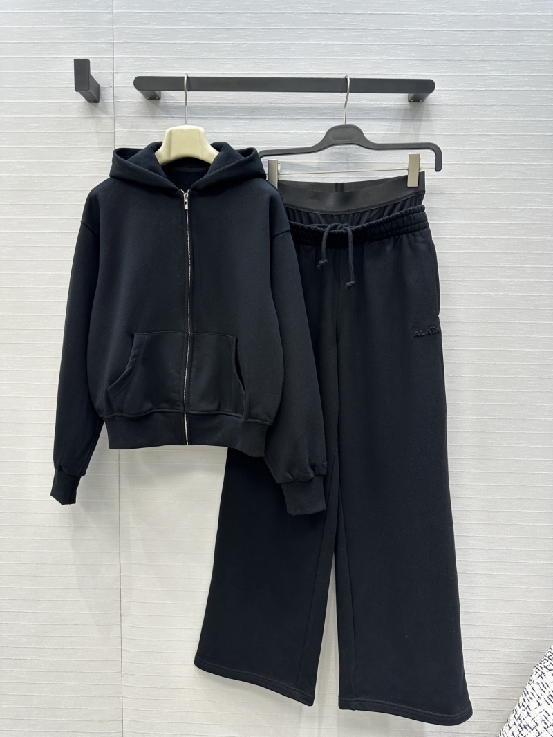 Alaïa Fleece-Lined Cotton Bubble Logo Zip-Up Hoodie & Double Waistband Pants Set