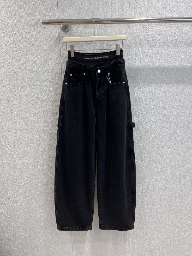 Alexander Wang Wide-Leg Utility Denim Trousers | Branded Waistband, Washed Black