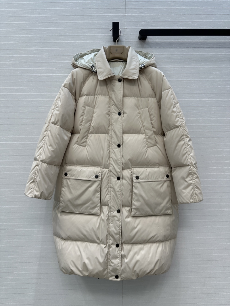 Brunello Cucinelli Long Down Coat with Detachable Hood | 90% White Duck Down | Old Money Style