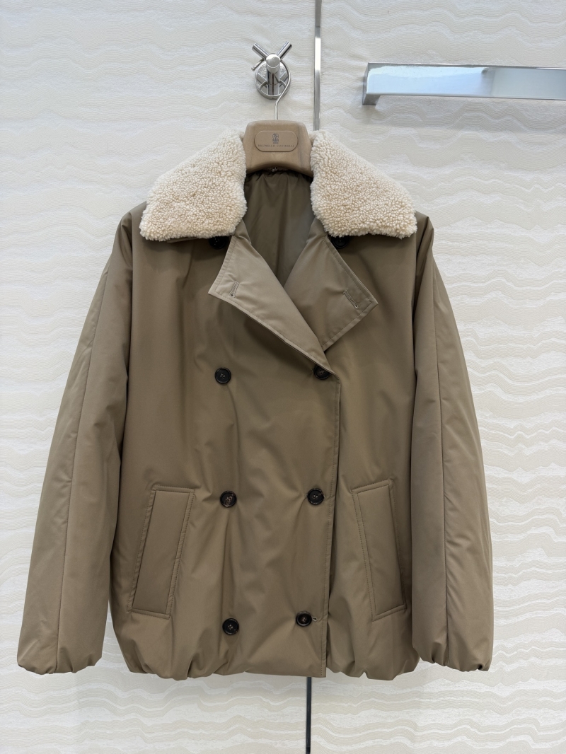 Brunello Cucinelli Detachable Shearling Collar White Goose Down Coat – Timeless H-Silhouette Winter Luxury