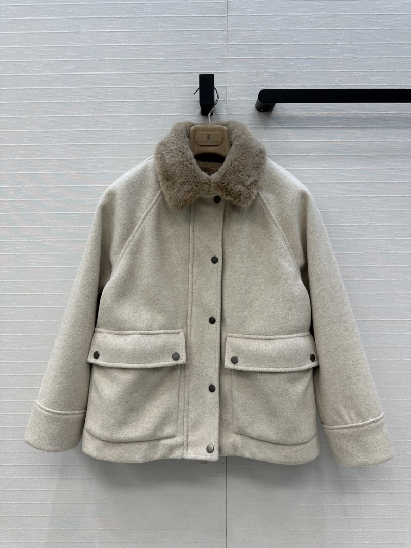 Brunello Cucinelli Wool Blend Old Money Two-Piece Coat with Detachable Fur Vest