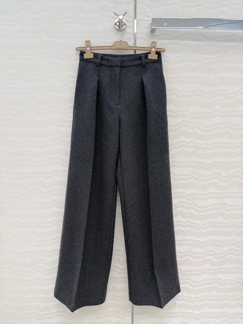 Brunello Cucinelli Opulent 95% Wool & Cashmere Pleated Wide-Leg Trousers - Charcoal Gray