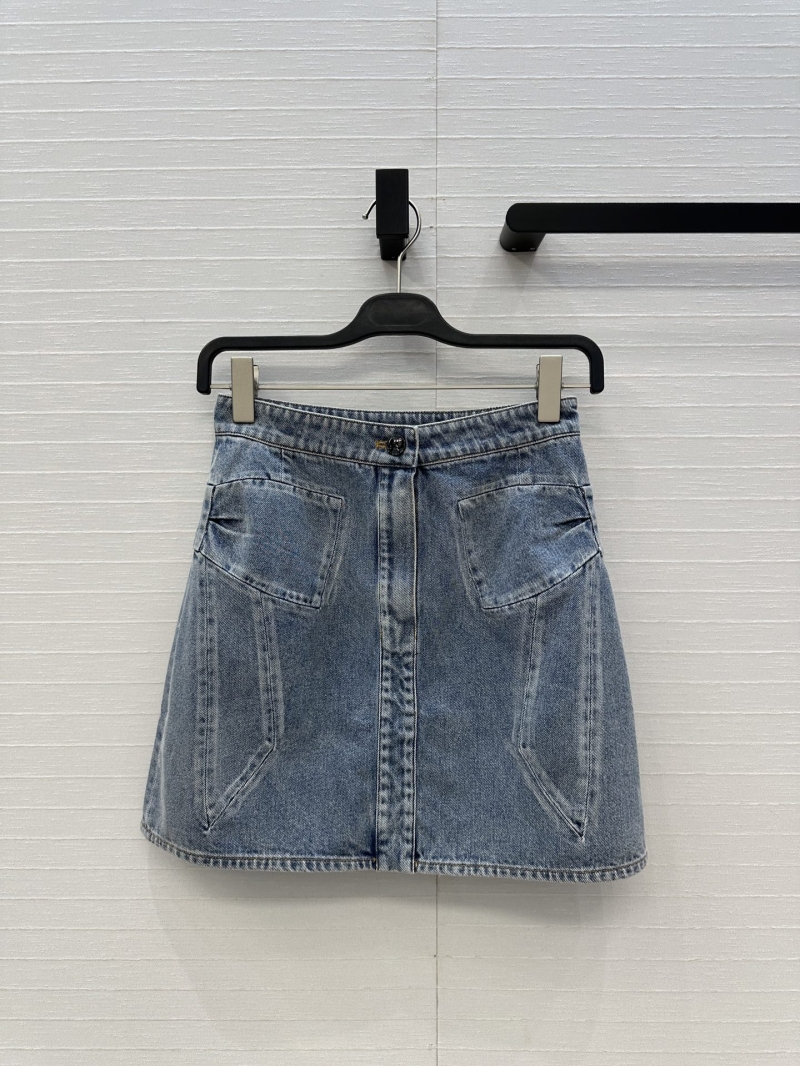 Chanel Coco Girl Inspired Denim Skirt – Vintage Washed A-Line with Custom Bow Details