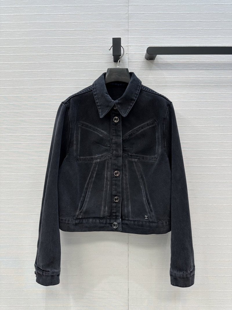 Chanel Coco Girl 25K Bow Series Black Denim Jacket – Custom Bow Buttons, Enzyme-Washed Vintage Denim, Cropped Fit