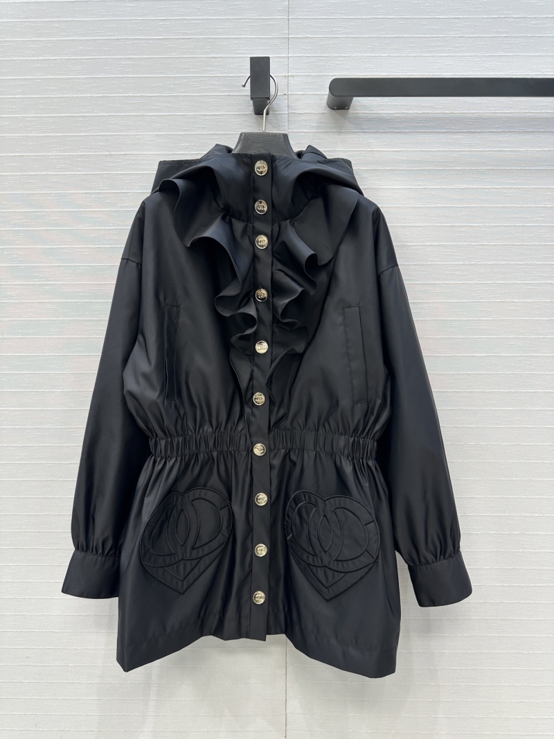 Chanel Nylon Coat with Ruffled Hood and Cinched Waist – French Elegance Meets Modern Chic