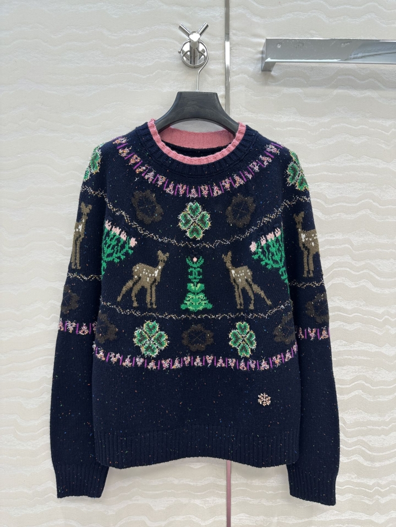 Chanel Limited Edition 25N Coconeige Ski Collection Sweater in Deep Navy Blue – Custom Wool Blend, Fair Isle Intarsia, Metallic Accent