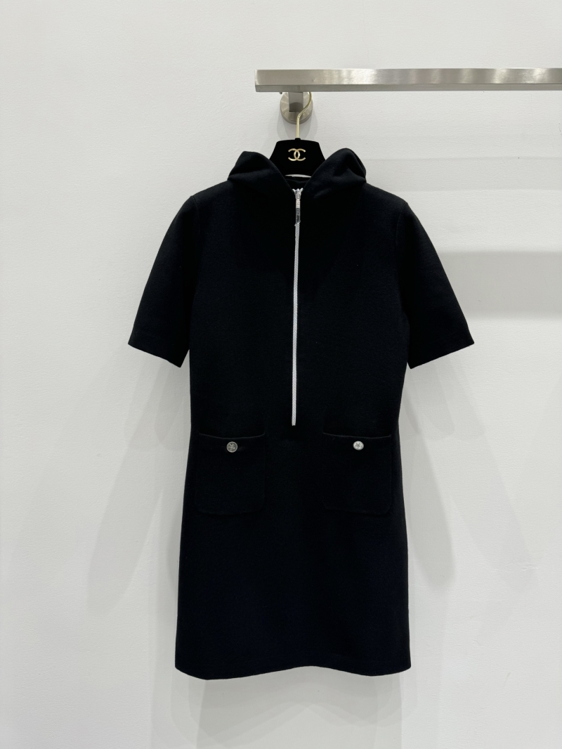 Chanel Black Hooded Zip-Up Wool Dress: Minimalist Luxury with Signature CC Details