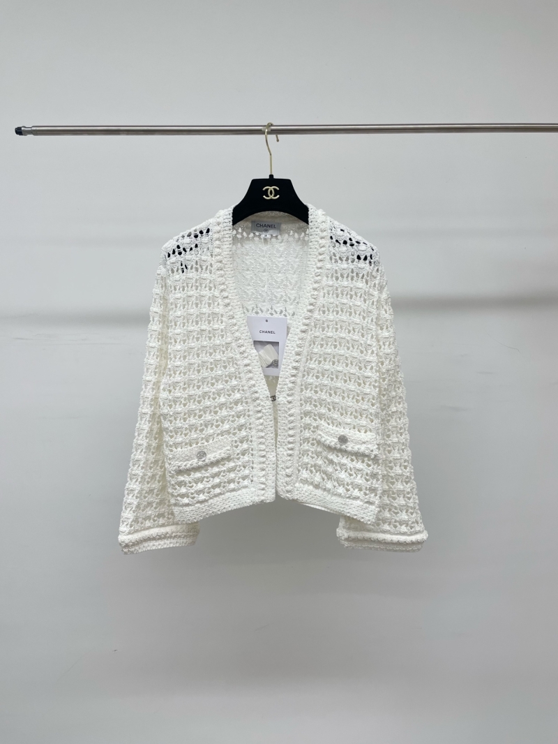 Chanel White Open-Knit Cropped Jacket