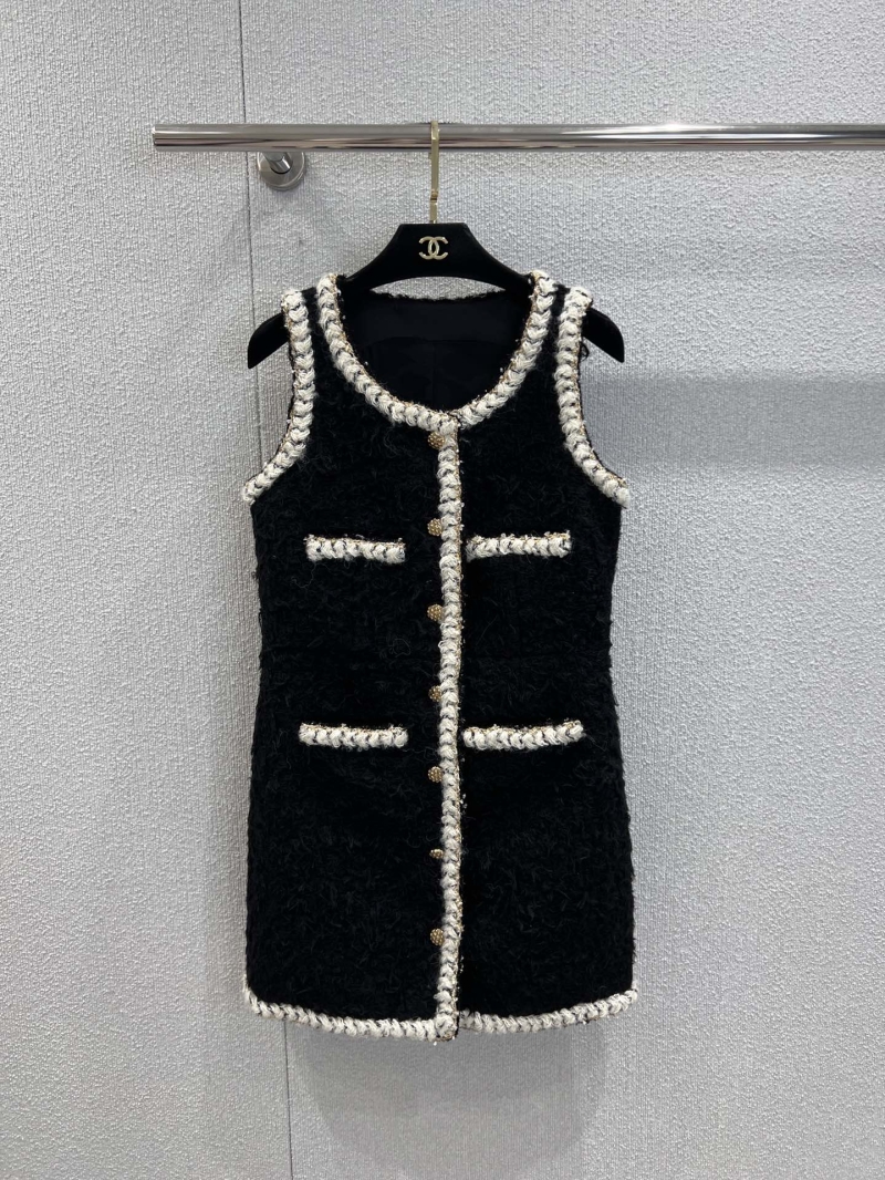 Chanel 25K Tweed Sleeveless Dress Black Gold Trim